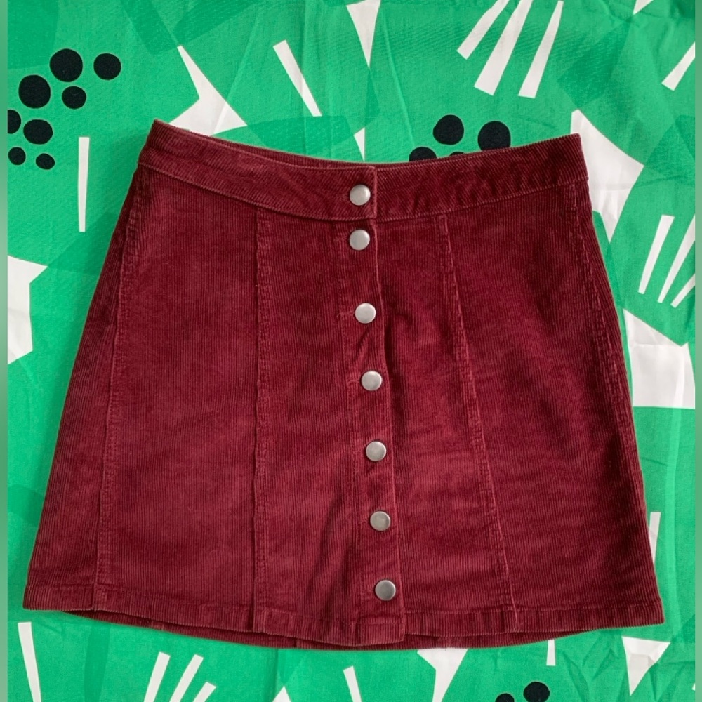 Mudd Corduroy Mini Skirt with Buttons Burgundy Red